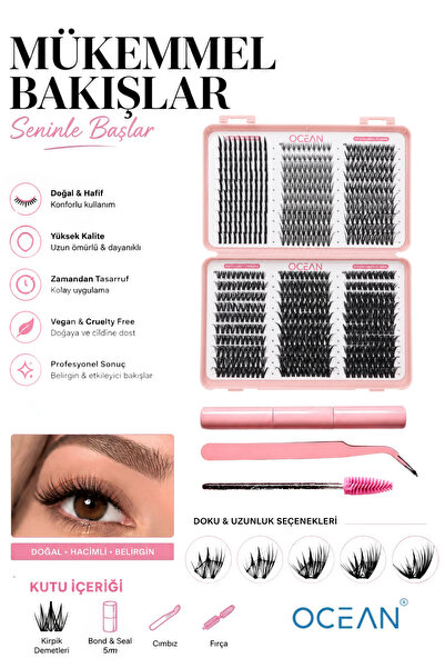 Ocean Takma Kirpik Seti, 600 Adet Kirpik, Kirpik Cımbızı, Eyeliner Yapıştırıc...