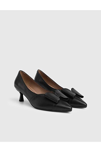 İLVİ Diona Genuine Leather Women's Black Heeled Shoes