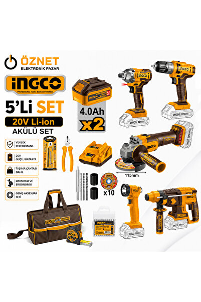 öznet INGCO 20V Li-Ion 5'li Profesyonel Akülü Set