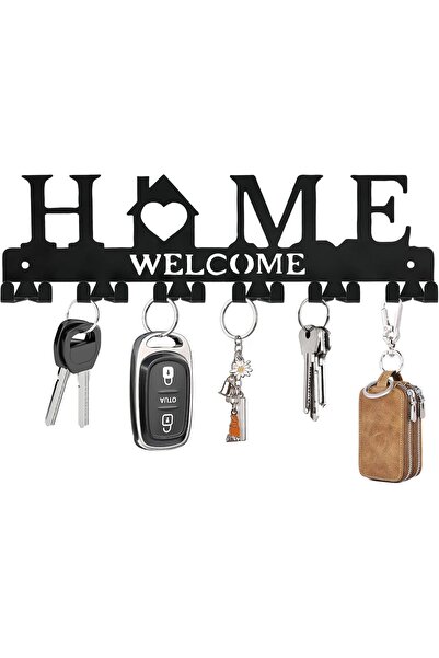 Slasa HOME WELCOME Acrylic Key Holder Wall Mount with 6 Hooks, Black, 30 x 17 cm