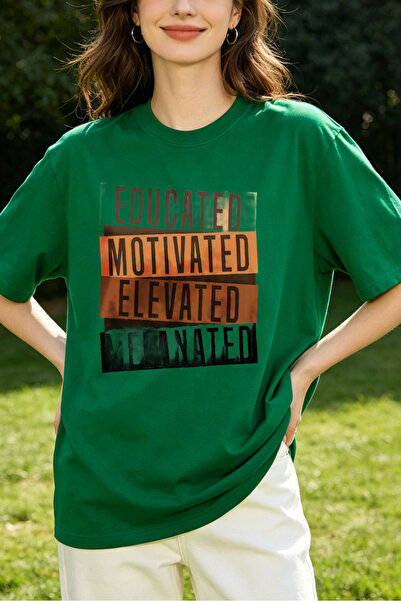 Fleck تي شيرت نسائي بطبعة رسومية بتصميم 'Educated Motivated Elevated Dominate...