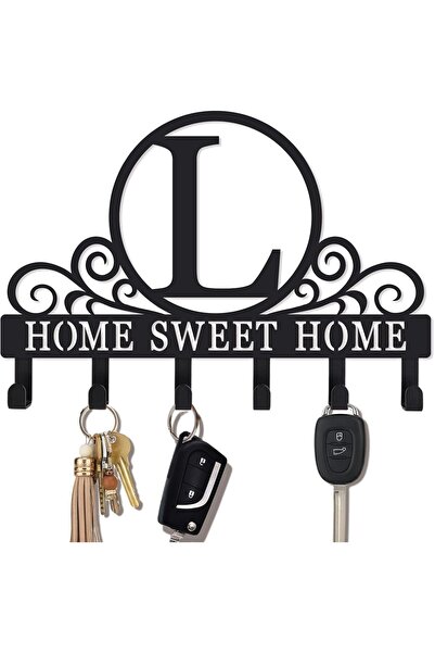 Slasa Letter L Acrylic Key Holder for Wall, Black Monogram Decor, 35 x 27 cm