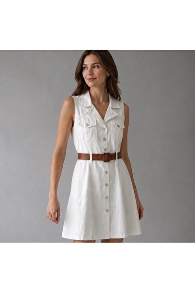 ON6STORE16 Gabardin Kemer Detaylı Düğmeli Mini Elbise