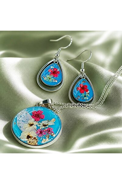 Nometti Set bijuterie handmade din rășină și flori naturale – accesorii din o...