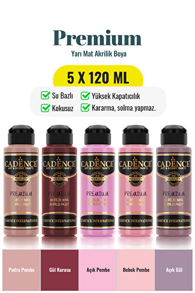 Cadence Boya 5x120 Premium Akrilik Boya Seti - Romantik Gül ve Pastel Pembe R...