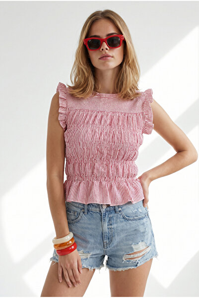 Olalook Women's Fuchsia Gipeli Crop Gingham Woven Blouse Blz-19003364