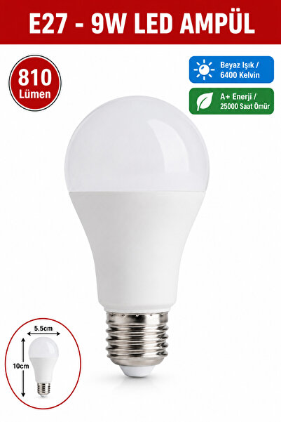 Arkhelais LED Ampül E27 9W Beyaz Işık 6400K Tasarruflu Ampul 810 Lümen A+ Ene...
