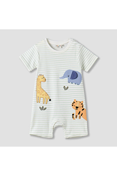 Juniors Short Sleeves Romper with Striped Animal Applique