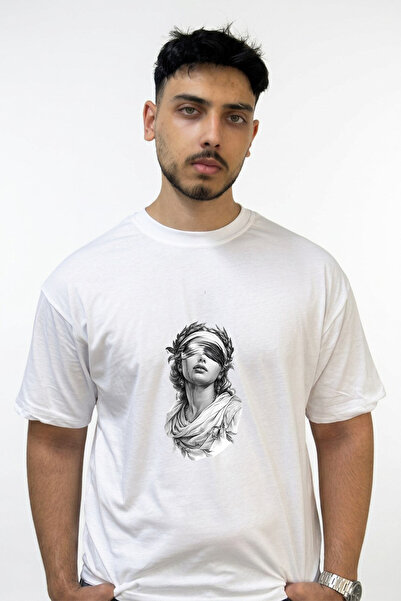 Anetos Lady Justice_1 Σχέδιο με στάμπα Oversize Λευκό T-Shirt