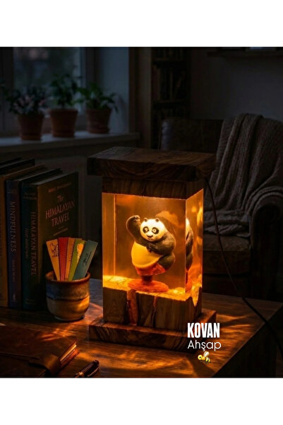 Kovan Ahşap KungFuPanda Epoksi Gece Lambası