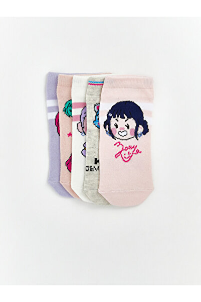 LC Waikiki Rmz Gi̇yi̇m Farkiyla Embroidered Girls' Booties Socks 5-Pack