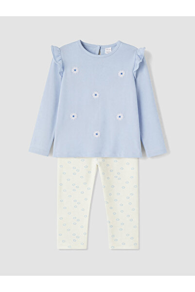 LC Waikiki Floral Embroidered Blouse and Leggings Set for Baby Girls