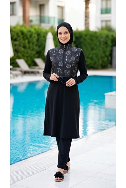 new ats Fully Covered Hijab Swimsuit with Ethnic Pattern 3-Piece Set Rimal