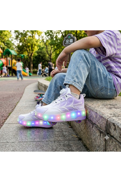 mocno PATENLİ IŞIKLI SPOR AYAKKABISI & TEKERLEKLİ SNEAKERS MOR
