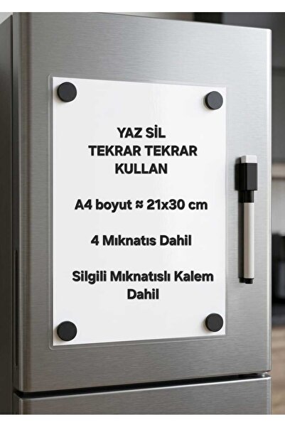 URDE Yaz Sil Notluk Magnet A4 Boyut - Mıknatıslı Notluk Buzdolabı Planlayıcı ...