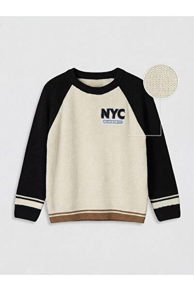 LC Waikiki Vizyon New Season Nyc Embroidered Crew Neck Boys' Knitwear Sweater