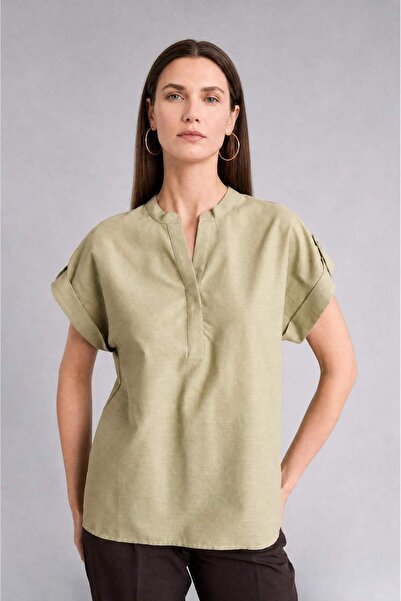 DeFacto Regular Fit Crew Neck Flared Cotton Short Sleeve Green Blouse I1553Ax...