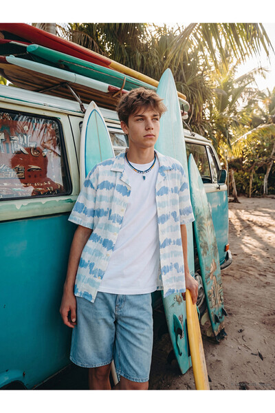 LC Waikiki Rmz Gi̇yi̇m Farkiyla Tie-Dye Embroidered Poplin Boys' Shirt