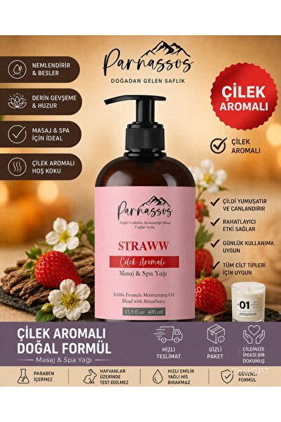 Parnassos Çilek Aromalı Masaj Yağı 400 ml – Tatlı Meyve Aroması – Büyük Boy –...