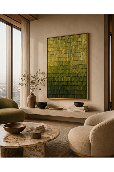 Boho wellness studio Ahşap Çerçeveli Yeşil Soyut Tablo | Modern Minimalist Du...