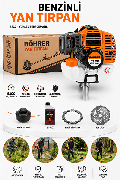 BÖHRER BA011353 PROFESYONEL 3.5 HP YAN TİPİ BENZİNLİ DİKEN ÇALI ÇİM BİÇME TIR...