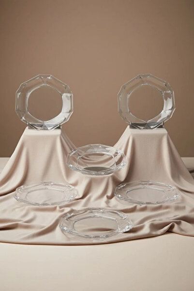Paşabahçe Crystallin Reflection 6-Piece Stylish Glass Dessert Plate Set |   S...