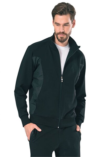 Pierre Cardin 7000 Men's Black Long Sleeve Stand Collar Zippered Tracksuit Set