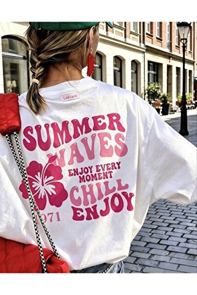 LELVANİ Women's Summer Waves Enjoy Every Moment Chill Enjoy Printed T-Shirt