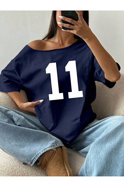 PALPİTO Women's 11 Printed Oversize Boat Neck T-Shirt