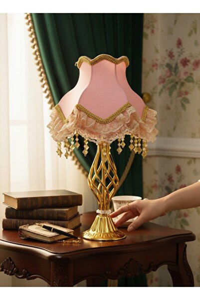 Dekovien Powder Pink Gold Embroidered Handmade Vintage Lampshade Gold Plated ...