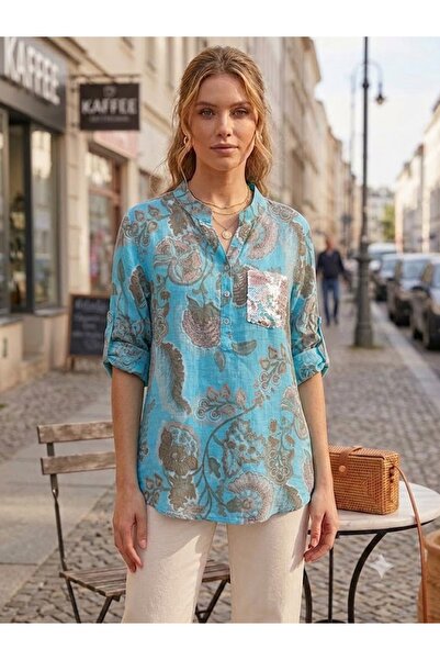 AYASOFYA OTANTIK Women's Italian Three-Button Placketed Collar Sprout Pattern...