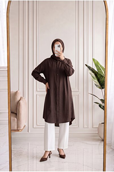 Holehola Aygül Arka a Pile Detail Long Tunic-As5977 Brown