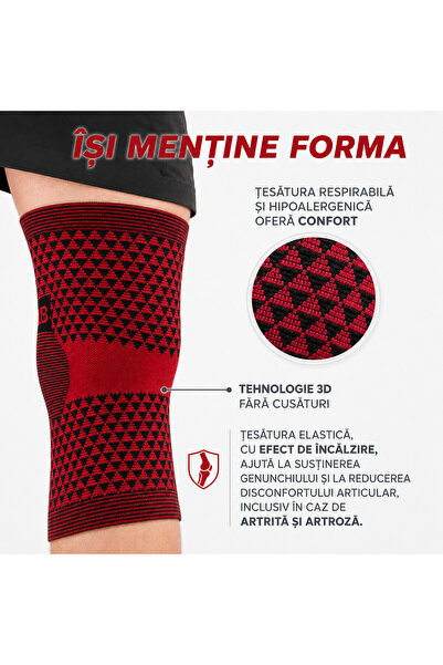 miraza Set 2 Genunchiere Compresive cu Turmalina, Suport Elastic Genunchi, Recuperare Articulatii, Artrita si Artroza, Marime Unica 37-50 cm