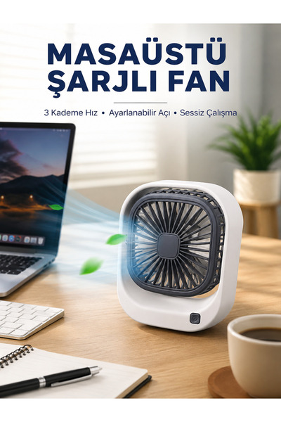 Lisinya Taşınabilir Masaüstü Fan Ayarlanabilir Açılı Şarjlı Tasarım -