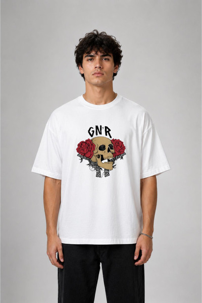 cesita Бяла памучна тениска с щампа на музикална група Guns N' Roses