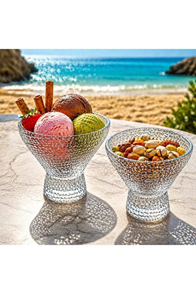 Gifts and More Hacı Ali Grb-30 Glass Bowl with 6 Stands & Ice Cream Container