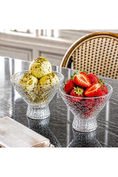 Gifts and More Hacı Ali Grb-32 Glass Bowl with 6 Stands & Ice Cream Container
