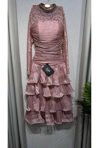 Jood Mini Crinkle Layered Dress with Shimmering Embroidery