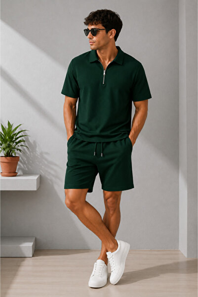 FECCY Premium Zipper Detailed Unisex Women's Men's Shorts T-Shirt Set