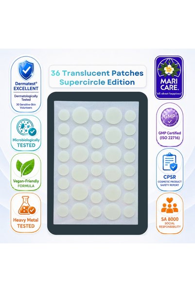 Mari Care Feel Cute Translucent Pimple Patches 36 Pieces • 0.35 mm Extra Thin • Hydrocolloid Patch