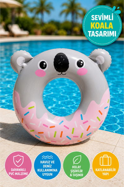 MEDUSHOP Çocuk Deniz Simidi Koala Desenli Şişme Yüzme Simidi Havuz Deniz Can ...
