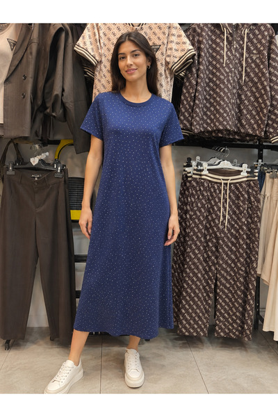 Butik Lavicer Taşlı Kısa Kollu Günlük Uzun Elbise