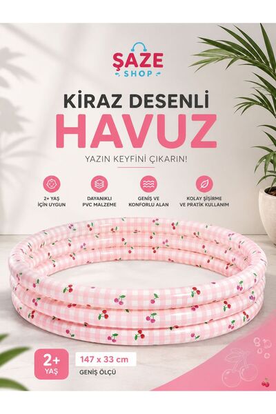 SAZE Kiraz Desenli Şişme Çocuk Havuzu 147x33 Cm 2+ Yaş Yuvarlak Bahçe Havuzu ...
