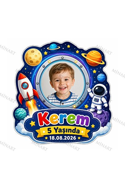 Minart 25 Adet Fotoğraflı Doğum Günü Magneti, Uzay Pencereli Temalı Roket Ast...