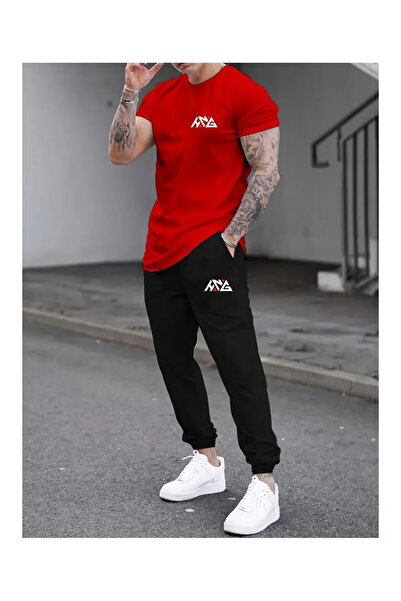 ship master Men's Cotton Logo Printed T-Shirt Tracksuit Set Crew Neck Casual ...
