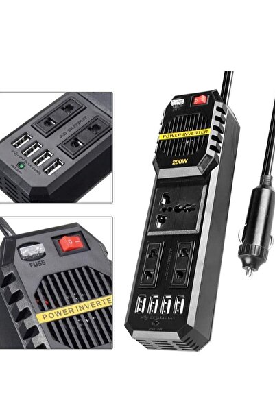 ELTRAZONE 200W Power Inverter, DC 12V to AC 220V Car Charger Adapter with 4 U...