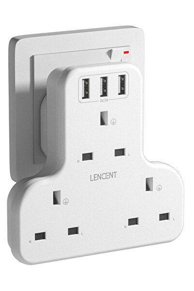 LENCENT USB Plug Extension with 3 USB Ports, 3 Way USB Socket Extension, 6-in...