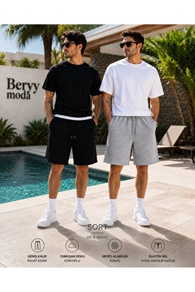 BERYY MODA Double Black Gray Relaxed Fit Shorts