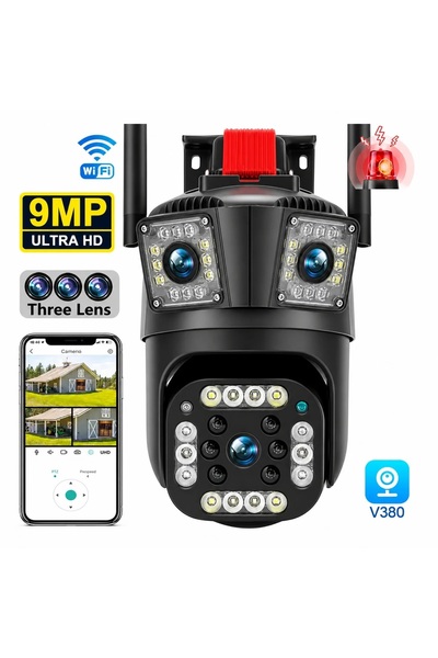 OEM Camera de Supraveghere WiFi 9MP Ultra HD, 3 Lentile, PTZ 355°, Detectare ...