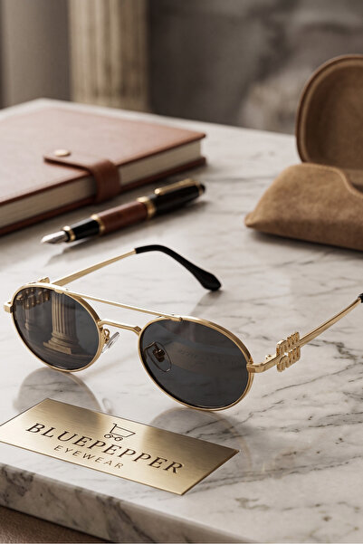 BluePepper Oval Glass Modern Stylish Gold Metal Frame Writing Sunglasses New ...